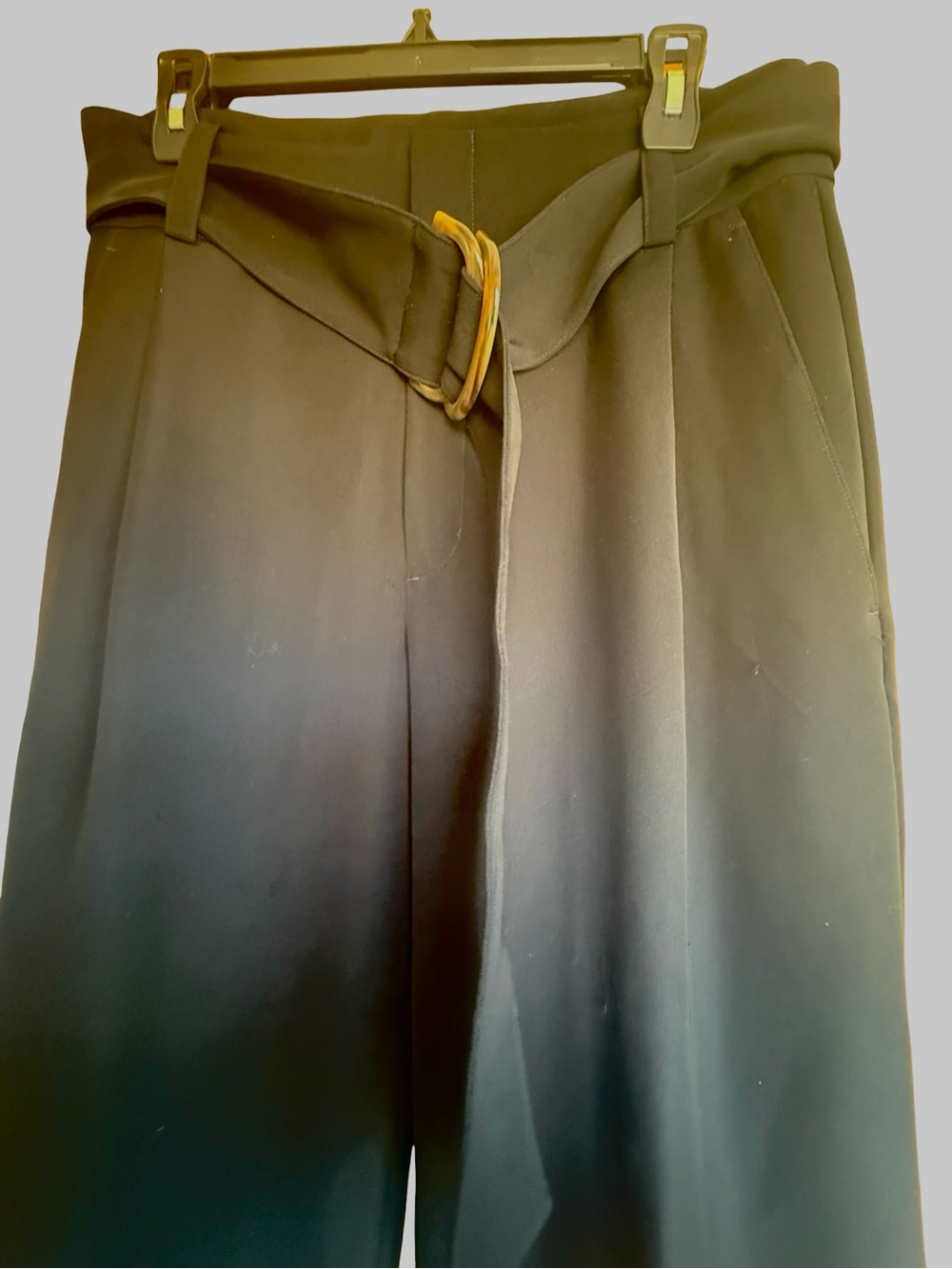 Vince Black Wide Leg Trousers Sz 8 Horn D-Ring Belt Detail - Picture 8 of 17